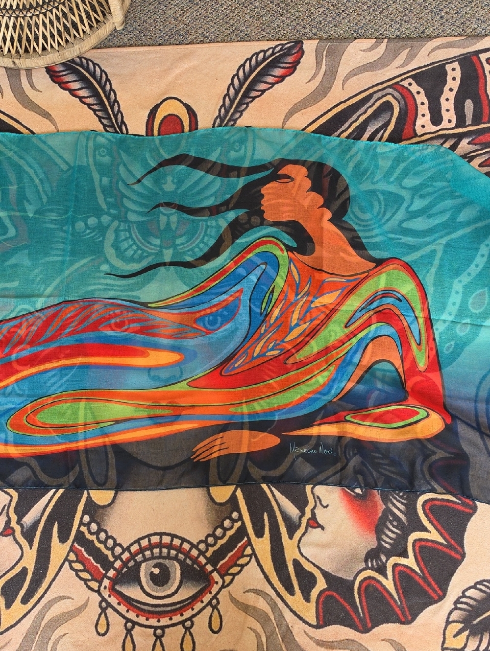 Maxine Noel Signed Colorful Native Art Scarf Canada